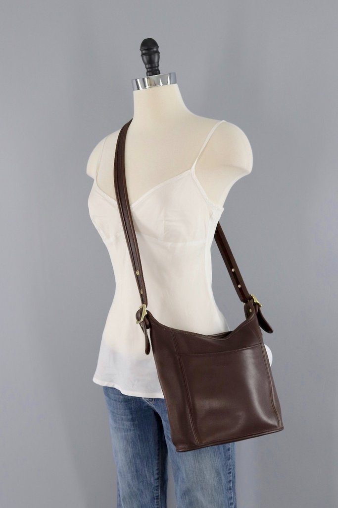 Mahogany Brown Leather Coach Medium Slim Duffle Bag-ThisBlueBird - Modern Vintage