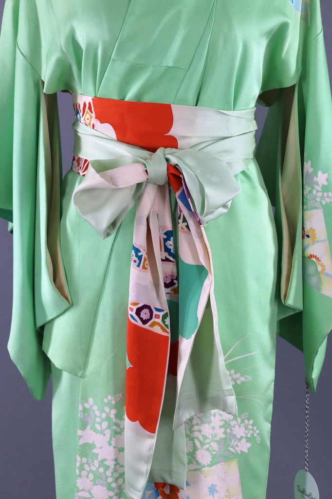 Minty Green Vintage Silk Kimono Robe-ThisBlueBird - Modern Vintage