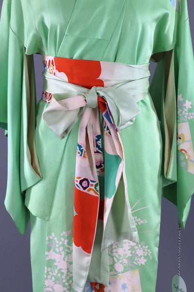 Minty Green Vintage Silk Kimono Robe-ThisBlueBird - Modern Vintage