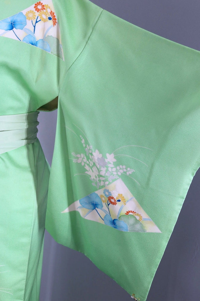 Minty Green Vintage Silk Kimono Robe-ThisBlueBird - Modern Vintage