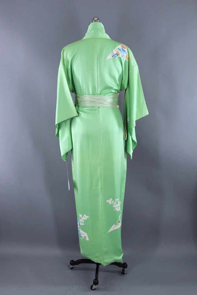 Minty Green Vintage Silk Kimono Robe-ThisBlueBird - Modern Vintage