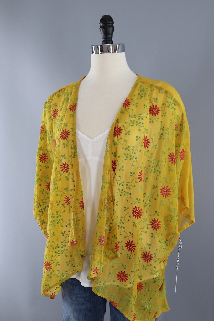 Mustard Yellow Chiffon Cardigan-ThisBlueBird - Modern Vintage