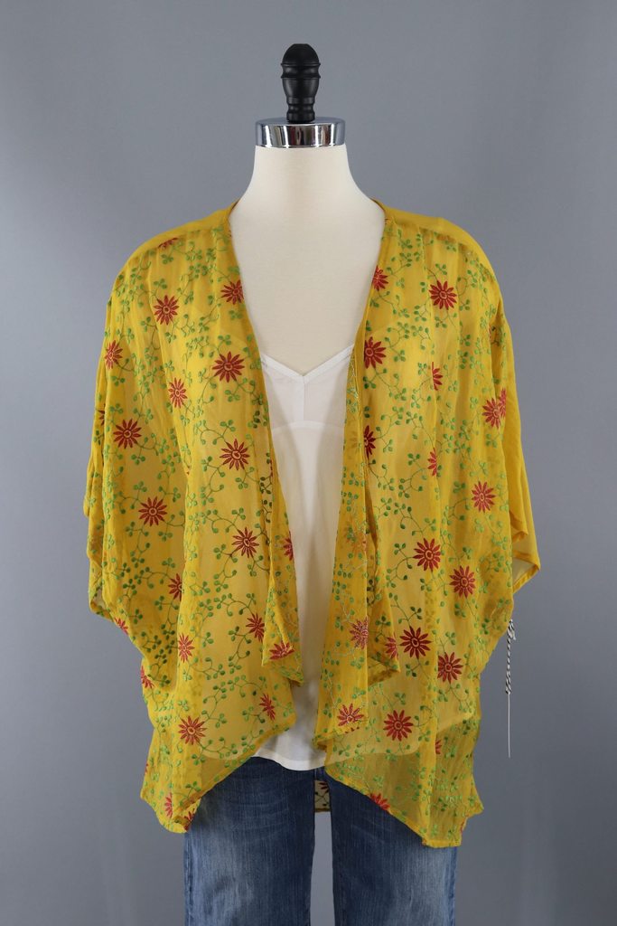 Mustard Yellow Chiffon Cardigan-ThisBlueBird - Modern Vintage