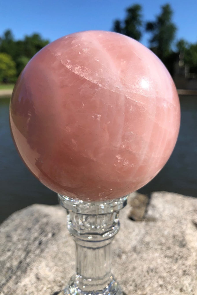 Natural Pink Rose Quartz Crystal Sphere-ThisBlueBird - Modern Vintage