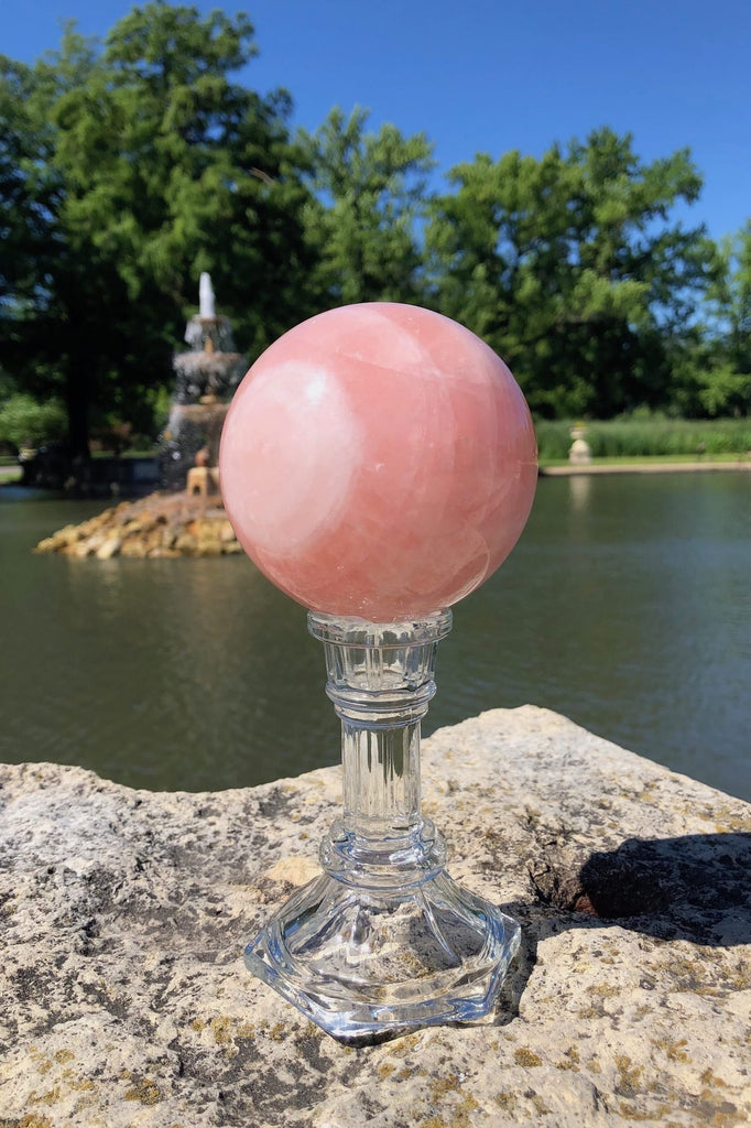 Natural Pink Rose Quartz Crystal Sphere-ThisBlueBird - Modern Vintage