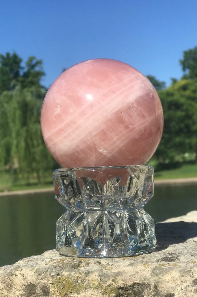 Natural Pink Rose Quartz Crystal Sphere-ThisBlueBird - Modern Vintage