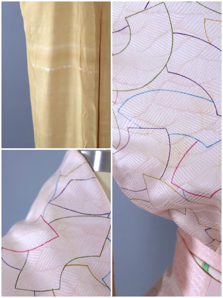 Vintage Silk Kimono Robe / Orchid Pink Embroidered Maple Leaves-ThisBlueBird