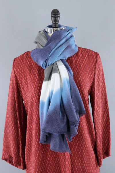 Pashmina Scarf / Blue and Grey Ombre-ThisBlueBird - Modern Vintage