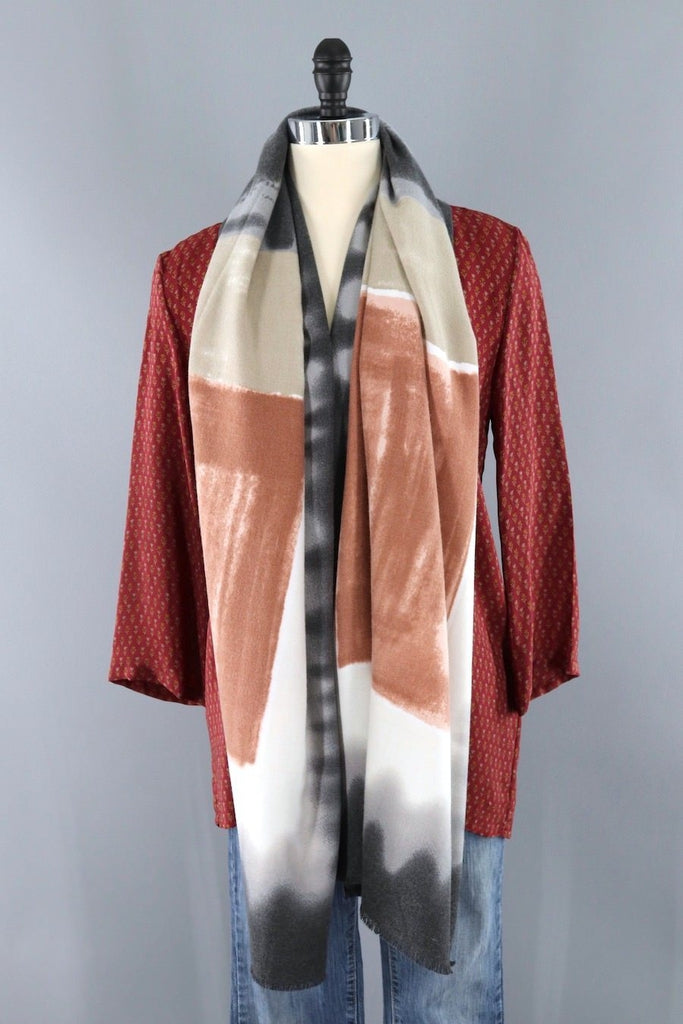 Pashmina Scarf / Terra Cotta and Grey Ombre-ThisBlueBird - Modern Vintage