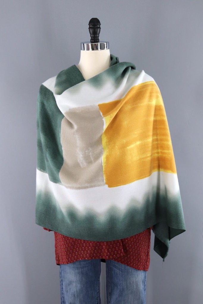 Pashmina Scarf Wrap / Mustard Yellow & Green Ombre-ThisBlueBird - Modern Vintage
