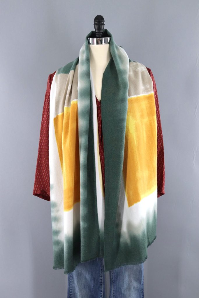 Pashmina Scarf Wrap / Mustard Yellow &amp; Green Ombre-ThisBlueBird - Modern Vintage