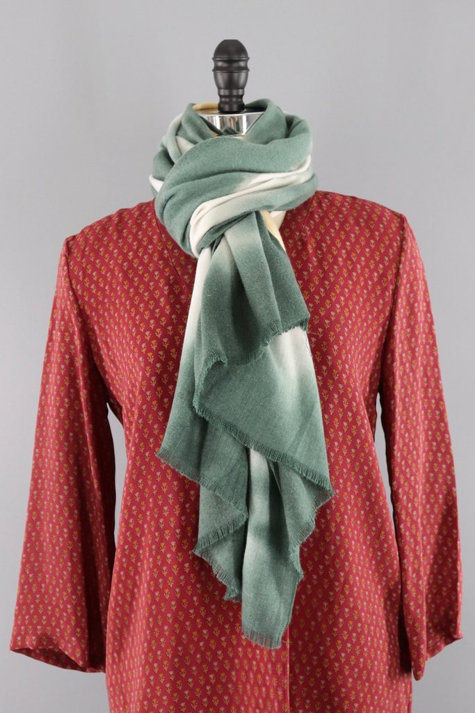 Pashmina Scarf Wrap / Mustard Yellow &amp; Green Ombre-ThisBlueBird - Modern Vintage