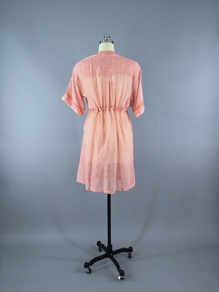 Peach Floral Print Indian Cotton Dress made from a Vintage Sari Dress - ThisBlueBird