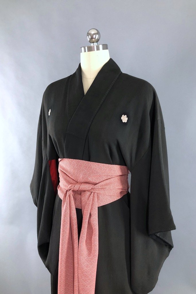 PREVIEW - Antique Black & Orange Silk Kimono Robe-ThisBlueBird - Modern Vintage