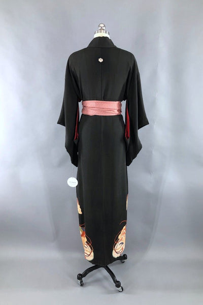 PREVIEW - Antique Black & Orange Silk Kimono Robe-ThisBlueBird - Modern Vintage