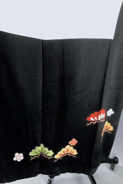 PREVIEW - Antique Black & Peach Cranes Silk Kimono Robe-ThisBlueBird - Modern Vintage