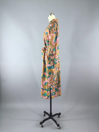 Raw Silk Sari Robe / Abstract Print - ThisBlueBird