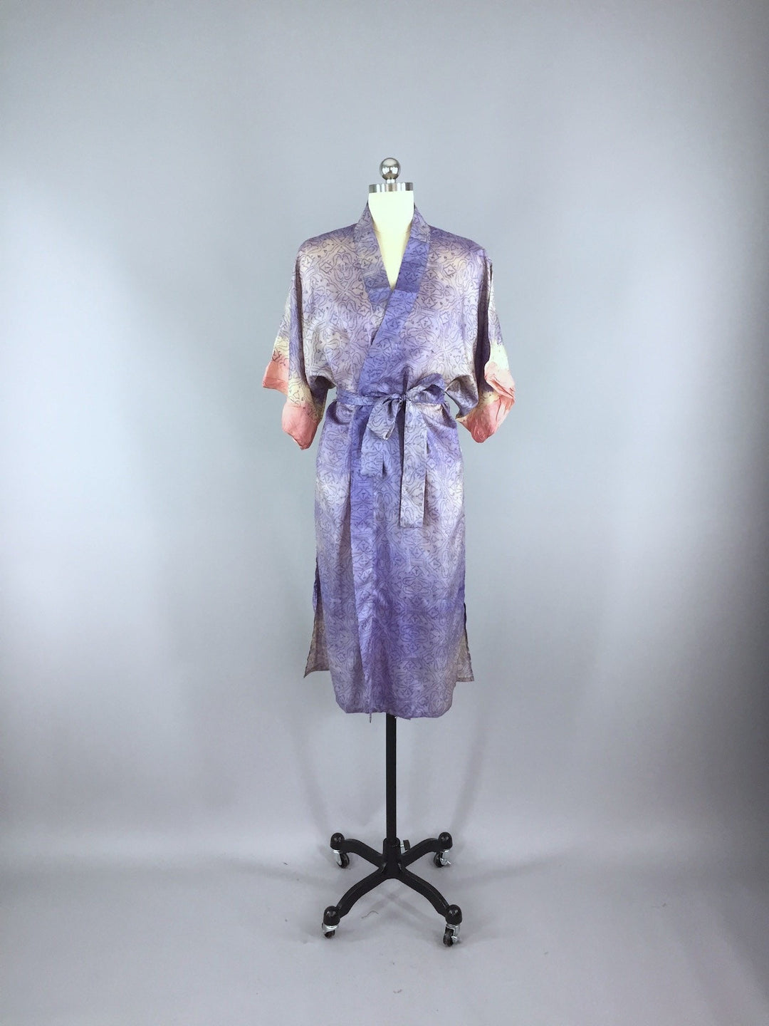 Raw Silk Sari Robe / Blue Arabesque Print - ThisBlueBird