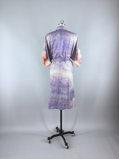 Raw Silk Sari Robe / Blue Arabesque Print - ThisBlueBird