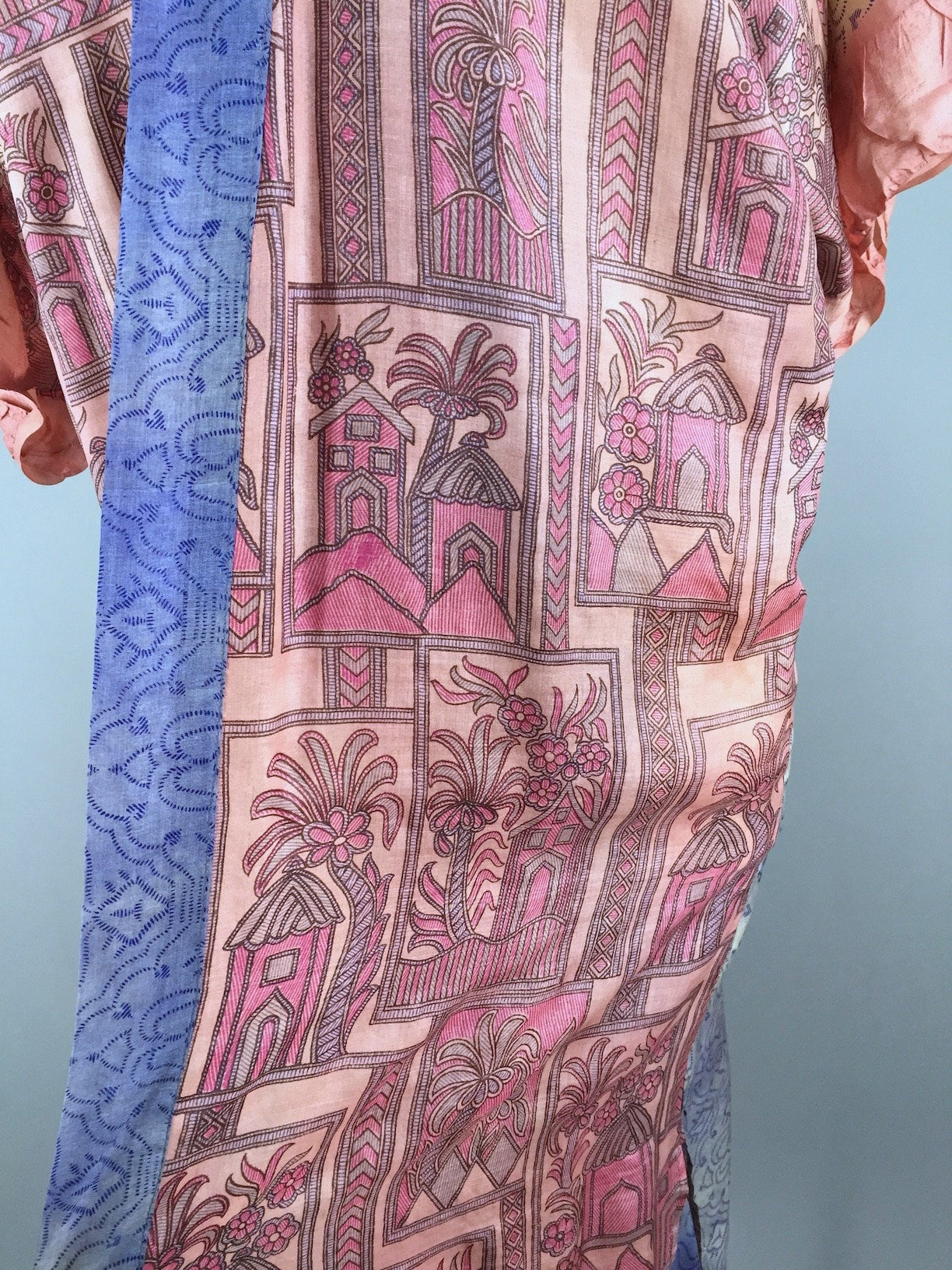 Sari Robe Raw Silk Sari Robe / Pink Palm Trees – ThisBlueBird
