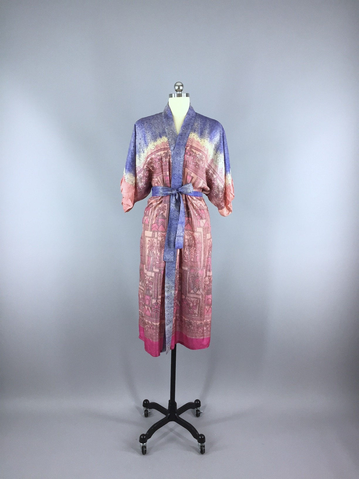 Sari Robe Raw Silk Sari Robe / Pink Palm Trees – ThisBlueBird