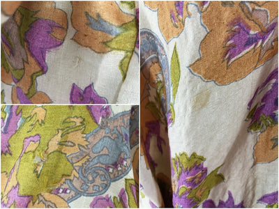 Raw Silk Sari Robe / Purple Floral Print - ThisBlueBird
