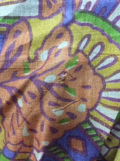 Raw Silk Sari Robe / Tan & Purple Abstract Print - ThisBlueBird