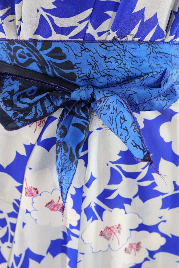 RESERVED - Vintage Blue Floral Silk Kimono Robe-ThisBlueBird - Modern Vintage