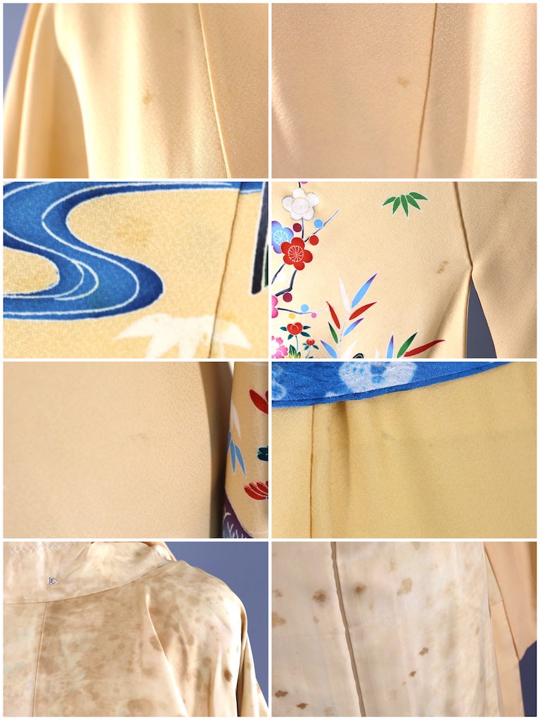 Vintage Yellow & Blue Silk Kimono Robe-ThisBlueBird