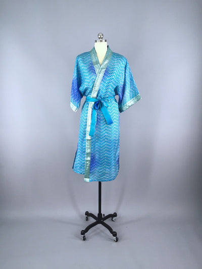 Sari Robe / Blue Weave Print - ThisBlueBird