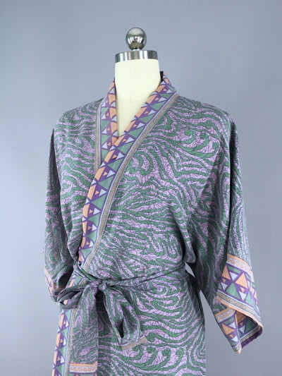 Sari Robe / Green Lavender Geometric - ThisBlueBird