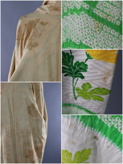 Vintage Silk Kimono Robe / Green Shibori Floral - ThisBlueBird