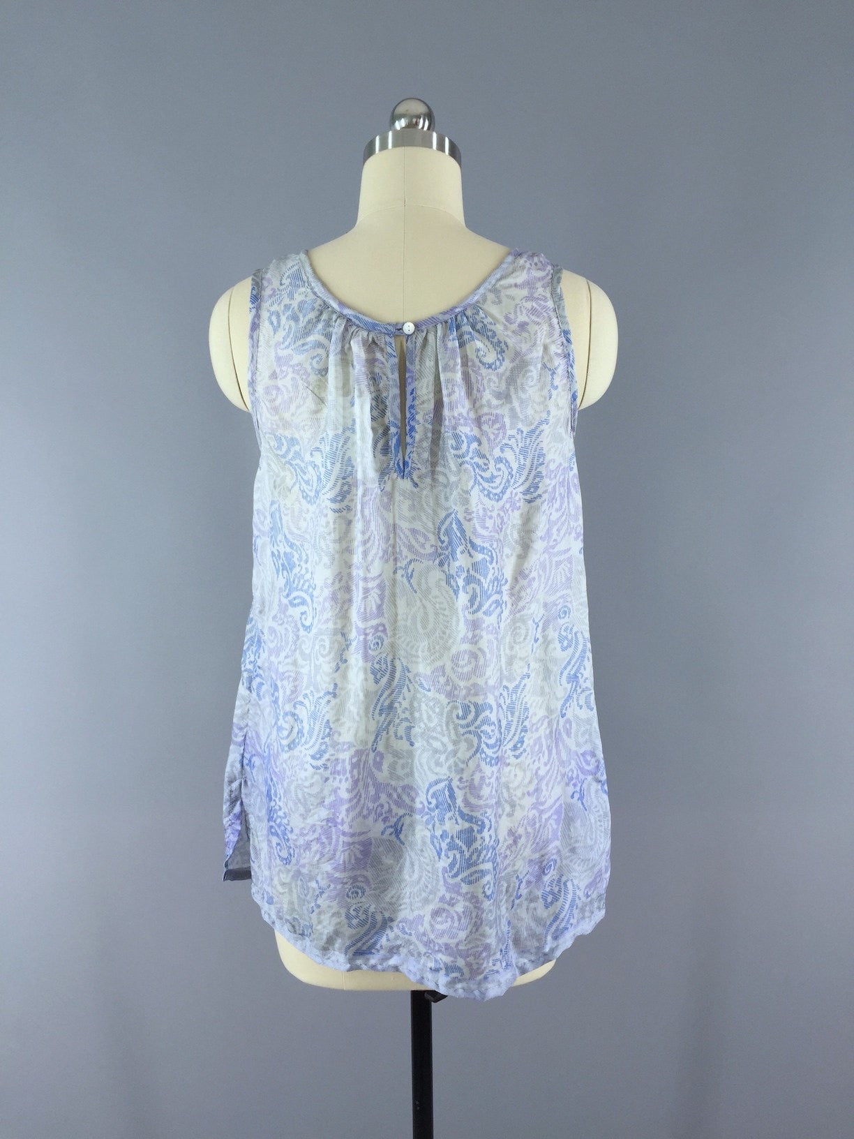 Silk Camisole Blouse / Vintage Indian Sari / Light Blue Floral / Size Small - ThisBlueBird