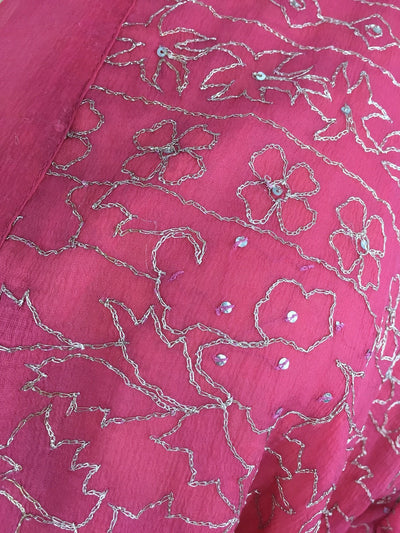 Silk Chiffon Kimono Cardigan / Vintage Indian Sari / Pink & Gold Embroidery - ThisBlueBird
