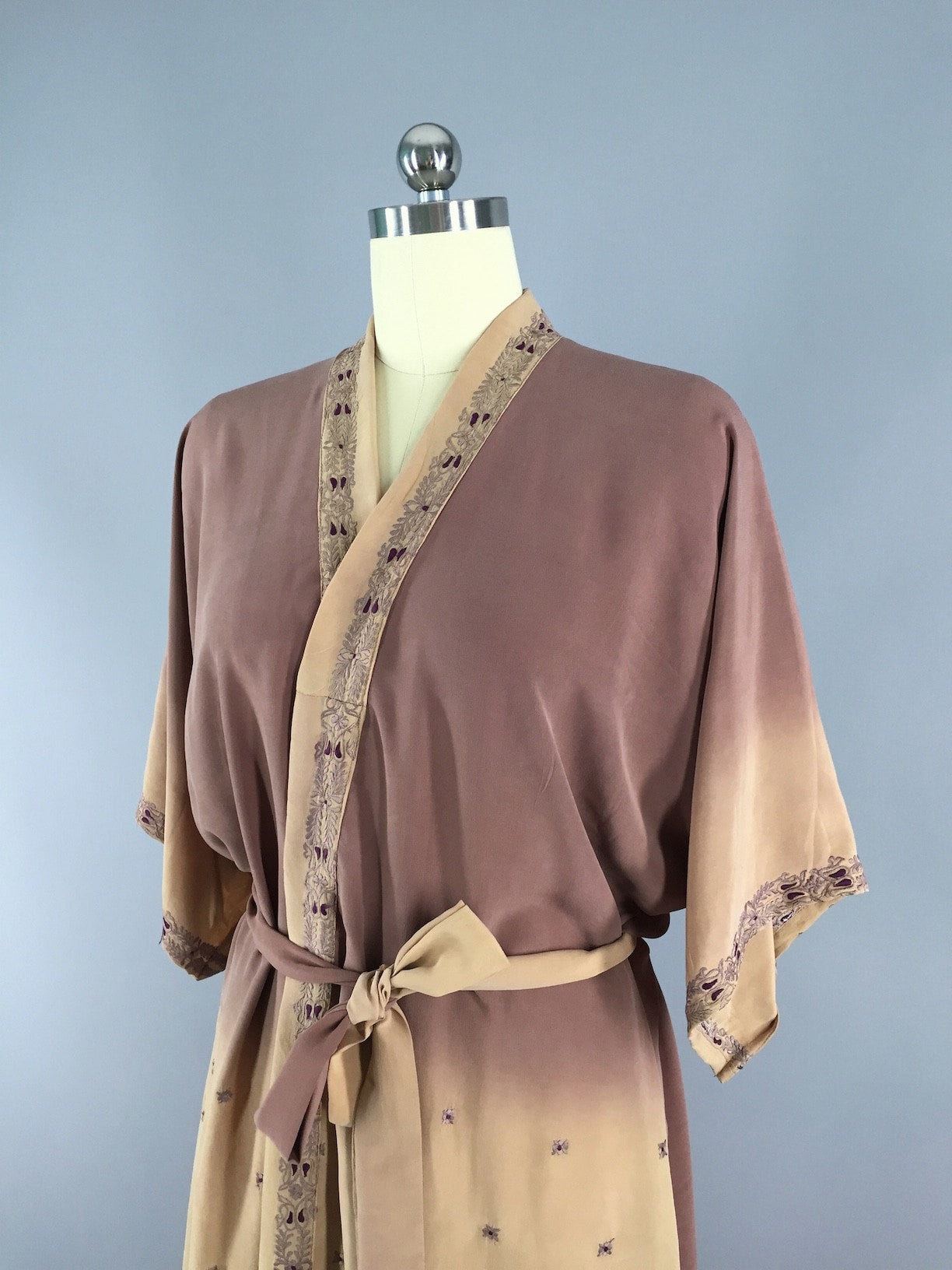 Silk Crepe Sari Robe / Brown Ombre - ThisBlueBird
