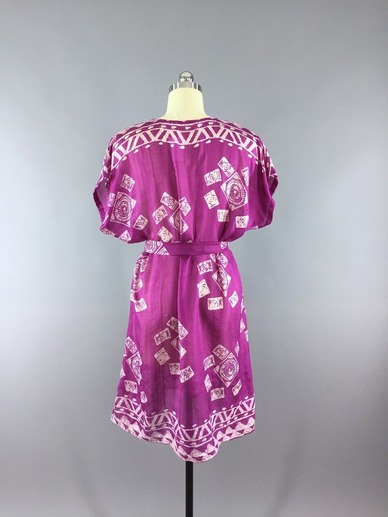 Silk Kaftan Dress / Vintage Indian Sari / Magenta Batik - ThisBlueBird