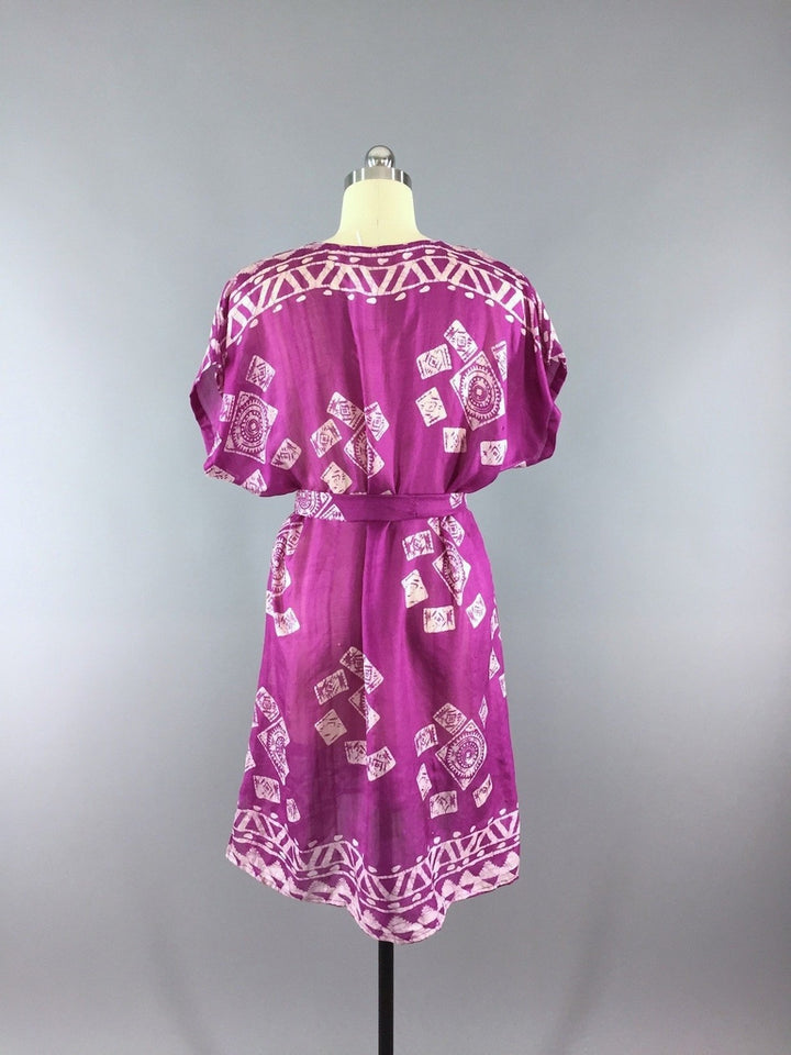 Silk Kaftan Dress / Vintage Indian Sari / Magenta Batik - ThisBlueBird