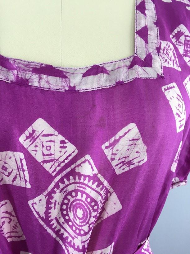 Silk Kaftan Dress / Vintage Indian Sari / Magenta Batik - ThisBlueBird