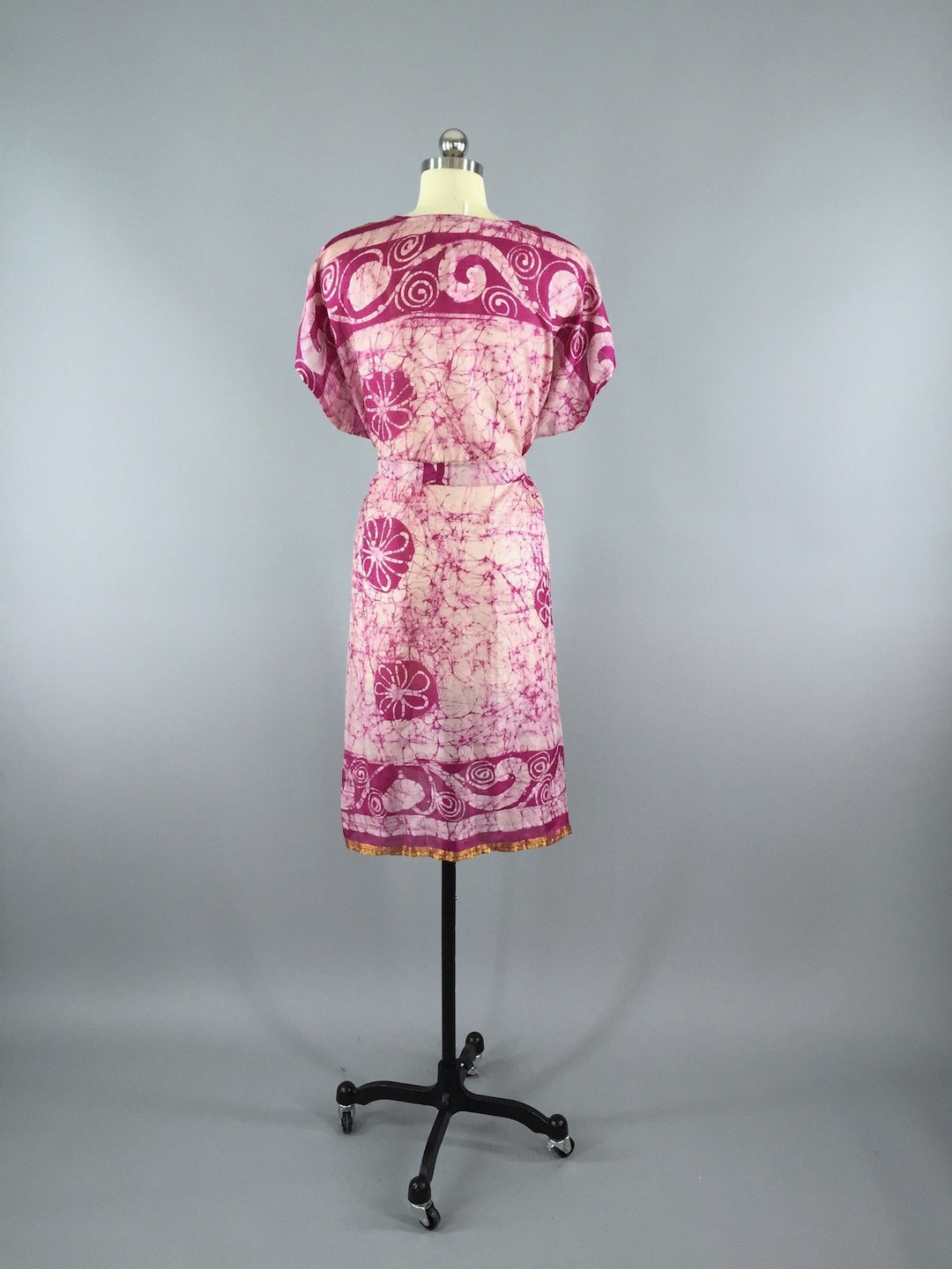 Silk Kaftan Dress / Vintage Indian Sari / Pink Batik Tie Dye - ThisBlueBird