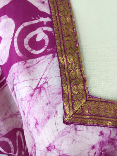Silk Kaftan Dress / Vintage Indian Sari / Pink Batik Tie Dye - ThisBlueBird