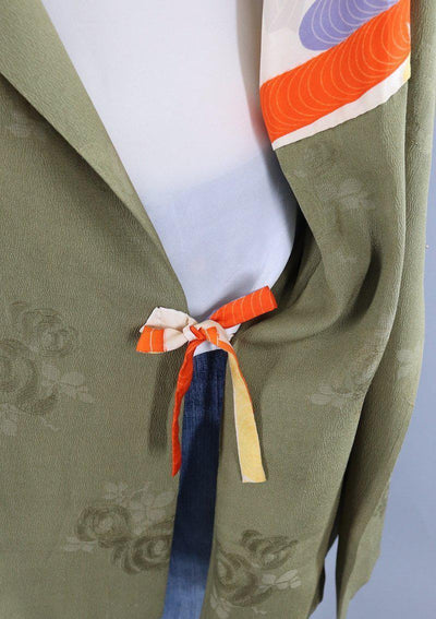 Silk Kimono Cardigan Jacket / Olive Army Green Michiyuki - ThisBlueBird
