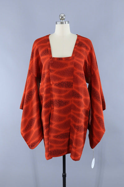 Silk Kimono Cardigan Jacket, Orange & Grey, Vintage Michiyuki Coat - ThisBlueBird