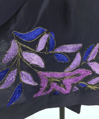 Silk Kimono Cardigan / Vintage Indian Sari / Blue Purple Embroidered Floral - ThisBlueBird