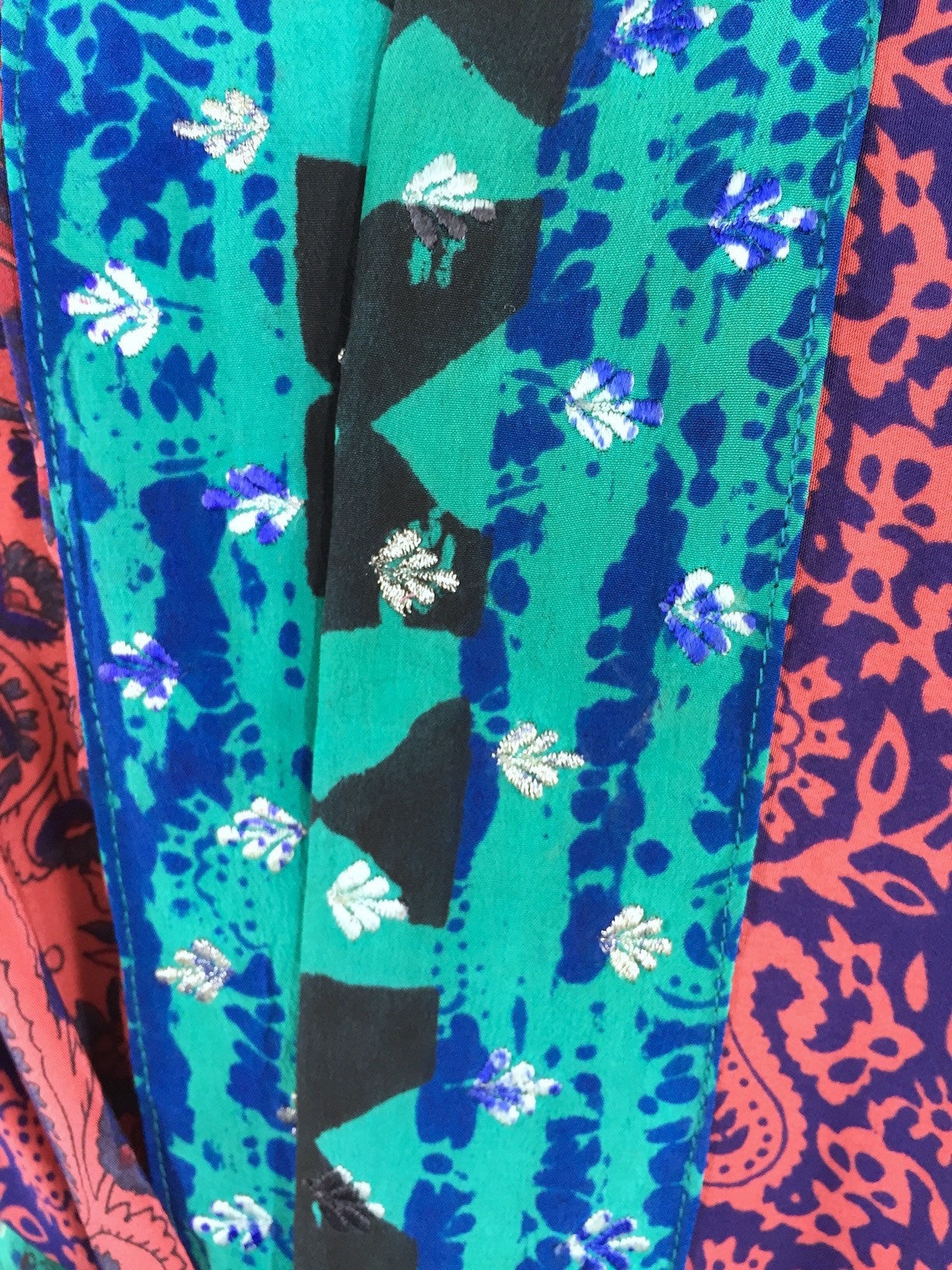 Silk Kimono Cardigan / Vintage Indian Sari / Coral Pink & Turquoise Floral - ThisBlueBird
