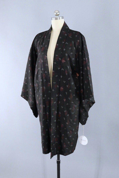 Silk Kimono Duster / Black & Maroon Ikat - ThisBlueBird