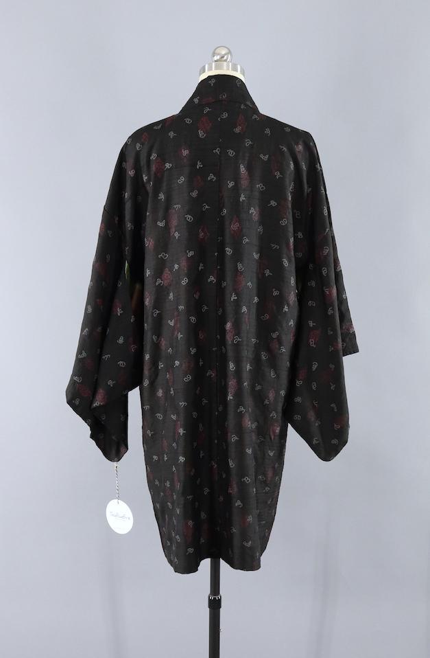 Silk Kimono Duster / Black & Maroon Ikat - ThisBlueBird