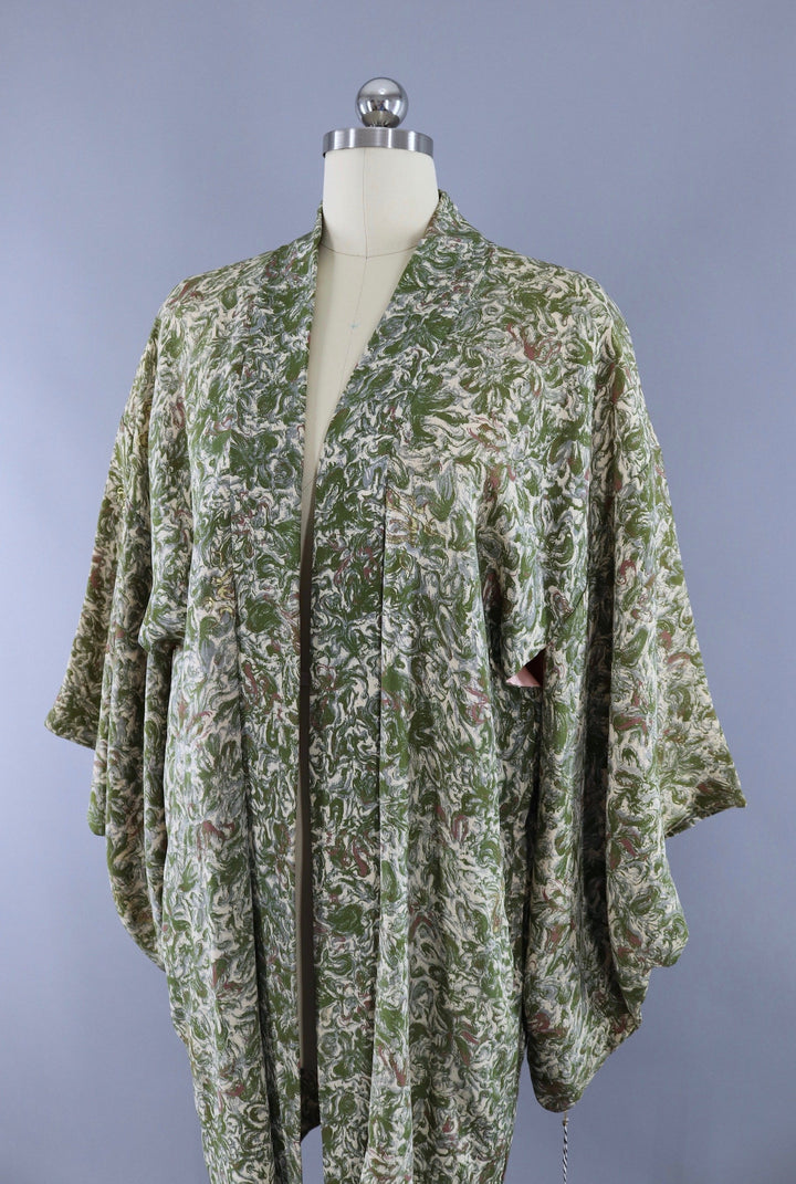 Silk Kimono Duster Jacket / Green Marble - ThisBlueBird