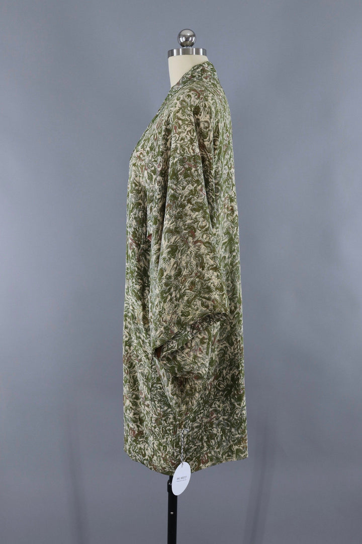 Silk Kimono Duster Jacket / Green Marble - ThisBlueBird