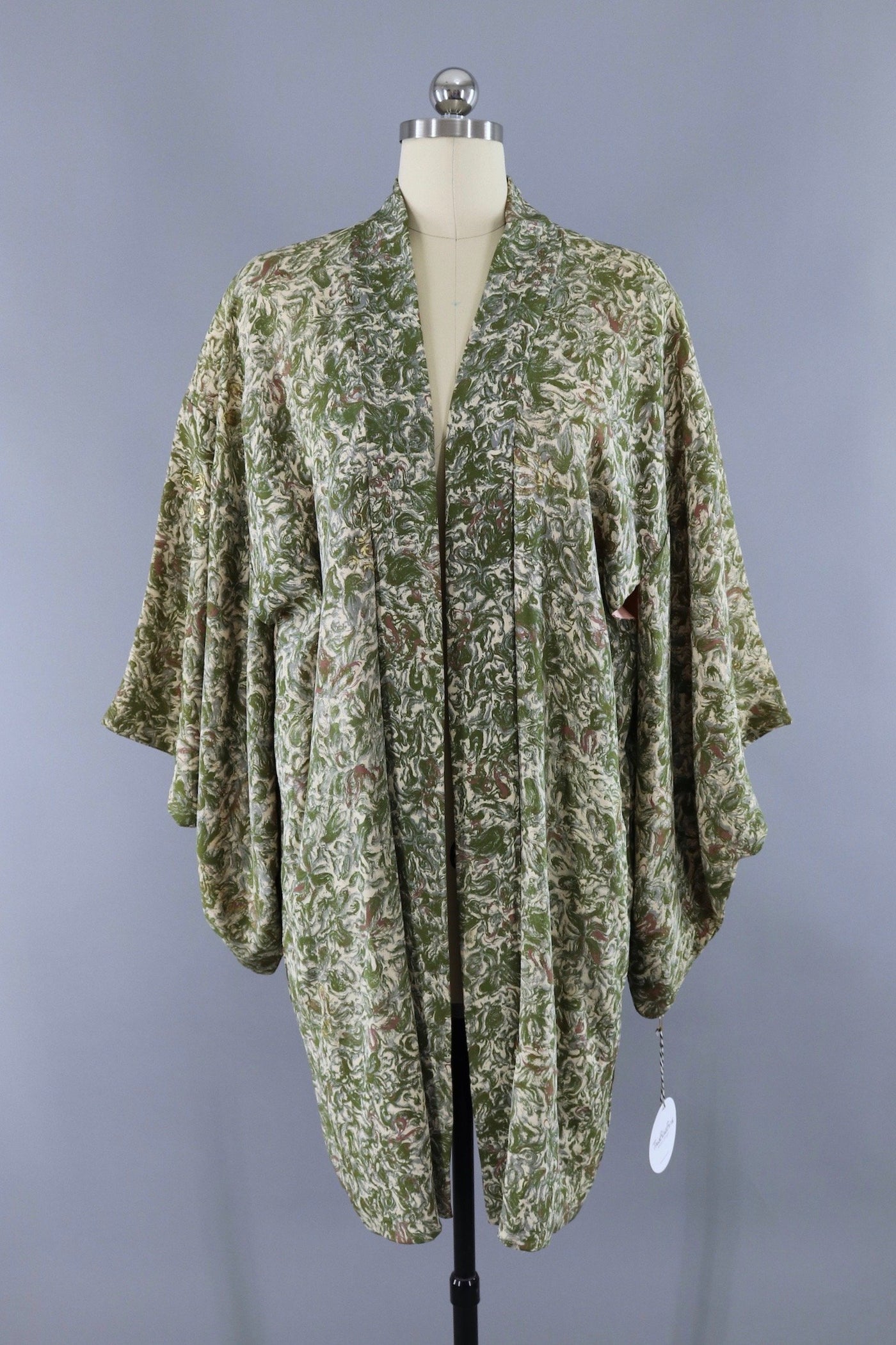 Silk Kimono Duster Jacket / Green Marble - ThisBlueBird