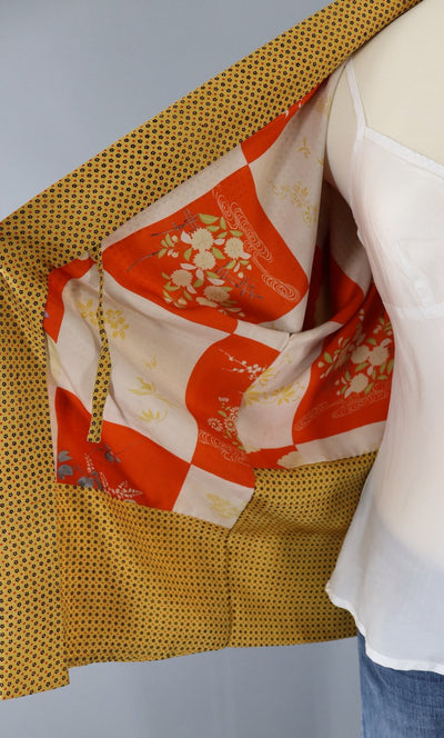 Silk Kimono Jacket / Golden Yellow Dotted Print - ThisBlueBird